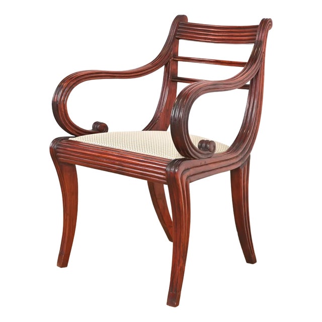 Baker Furniture Regency Carved Mahogany Arm Chair or Side Chair For Sale