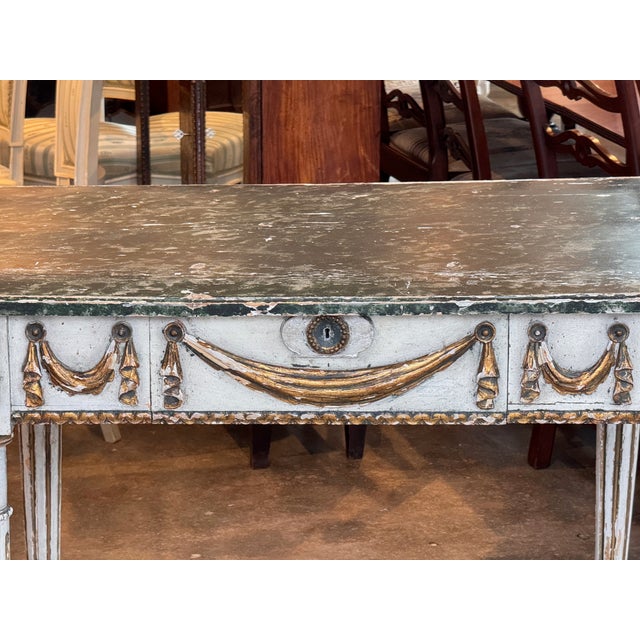 Early 19th Century Italian Painted Parcel Gilt Console With Fluted Legs For Sale - Image 6 of 15
