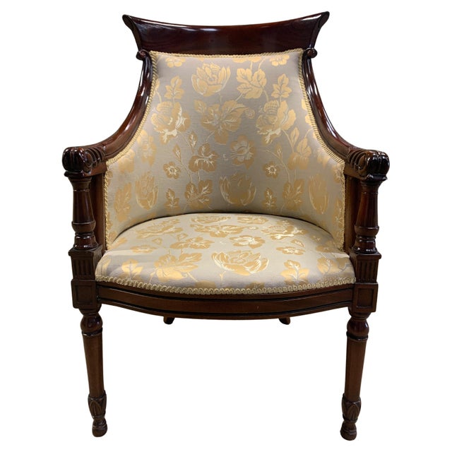 William IV Mahogany Armchair with Cream Damask Upholstery For Sale - Image 3 of 9