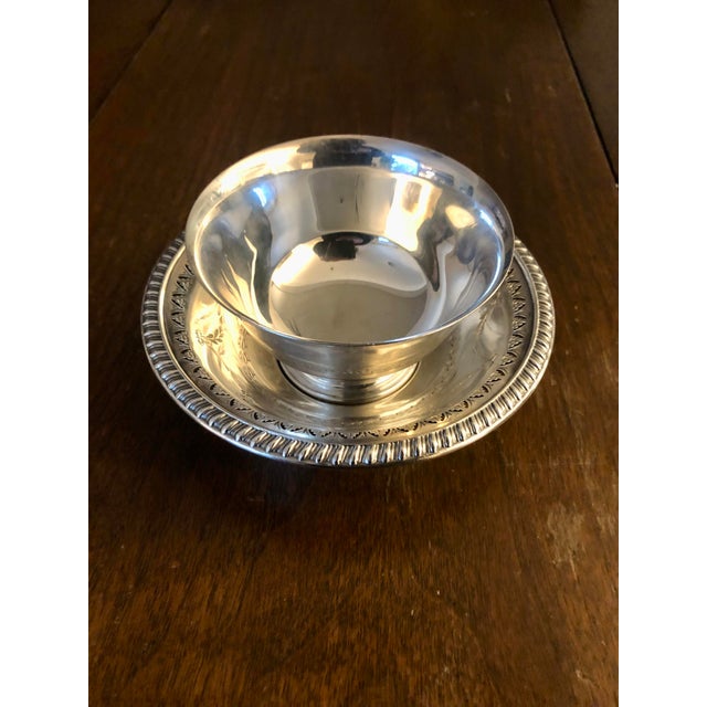English Silver Condiment / Sauce Bowl With Saucer For Sale - Image 14 of 15