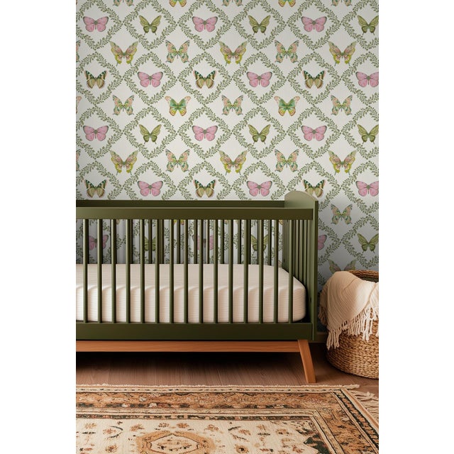 Our Butterfly Trellis botanical wallpaper was hand-painted in watercolors and inspired by springtime English Gardens...
