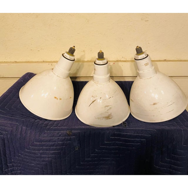 3 Vintage Industrial Enamel Light Domes For Sale - Image 4 of 8