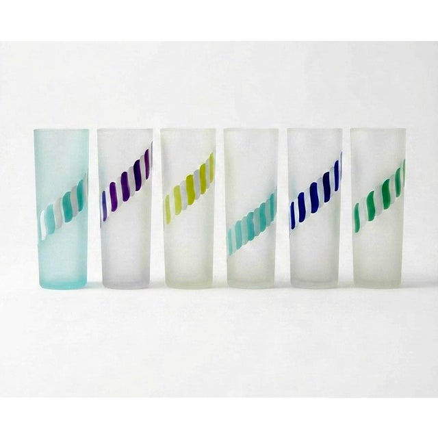 Hazel-Atlas 1950s Hazel Atlas Candy Stripe Frosted Diagonal Stripe Tumblers Set - Set of 6 For Sale - Image 4 of 5
