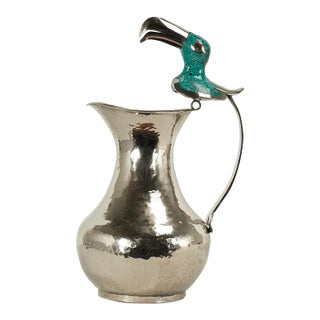 Vintage Silver Plate Pitcher With Toucan For Sale