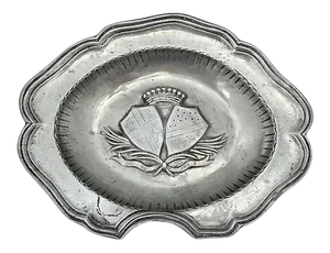 Antique French Pewter Barber's Bowl W/Royal Coat of Arms