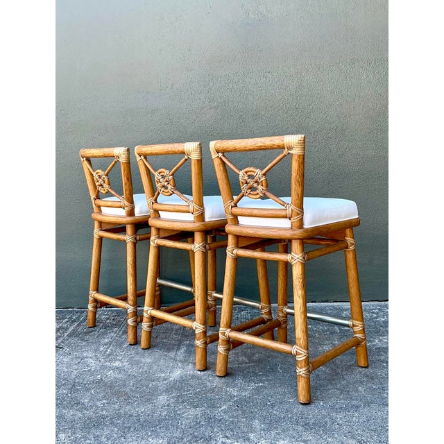 Vintage McGuire Wrapped Rattan Bar Stools - Set of 3 For Sale - Image 11 of 12