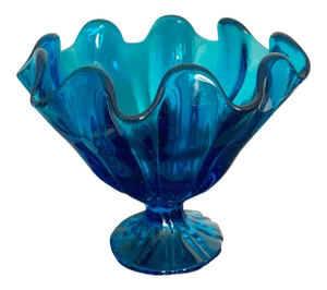 Vintage Turquoise Glass Footed Candy Dish / Bowl