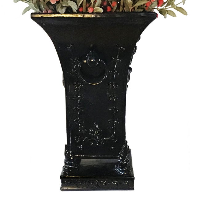 Ornamental & Decorative Materials Vintage Black Painted Urn With Decorative Winter Berries and Greens For Sale - Image 7 of 8