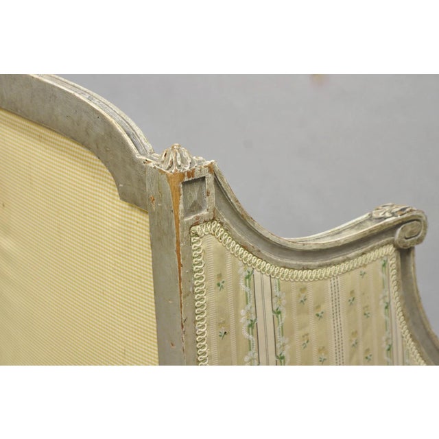 Antique French Louis XVI Style Cream Distress Painted Petite Canape Settee Sofa For Sale - Image 17 of 18