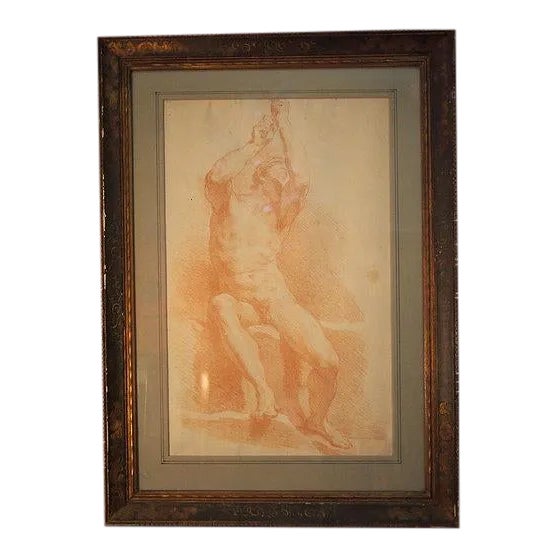 Early 19th Century Seated Male Red Chalk Study Drawing, Framed For Sale