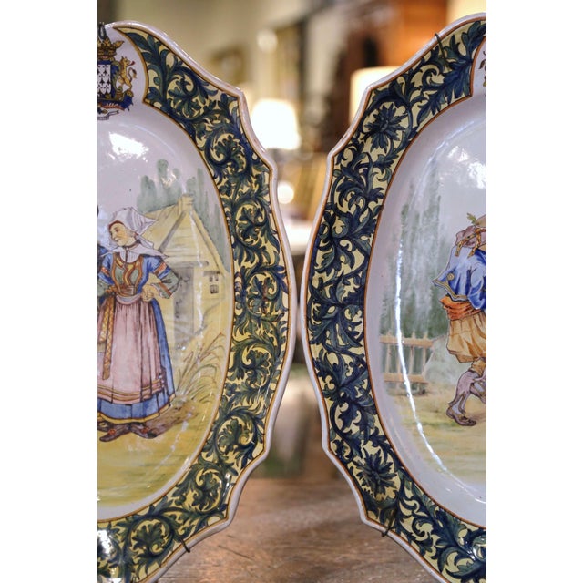 Pair 19th Century French Painted Faience Porquier Beau Quimper Wall Platters For Sale - Image 10 of 17