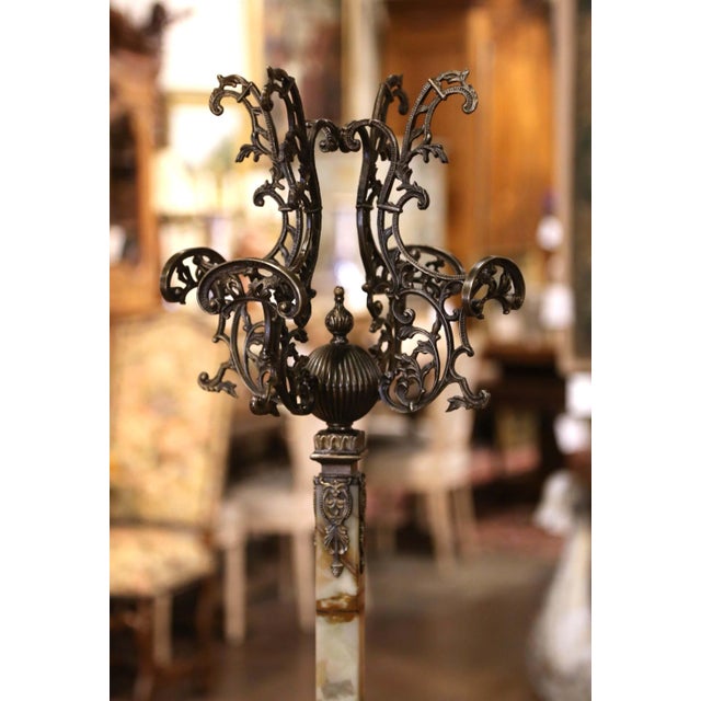 Metal Early 20th Century French Onyx and Patinated Brass Standing Hall Tree For Sale - Image 7 of 9