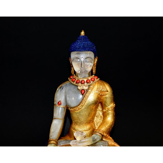 Late 20th Century Natural Rock Crystal Gilt Bronze Buddha Nepal Authenticity Seal For Sale - Image 9 of 18