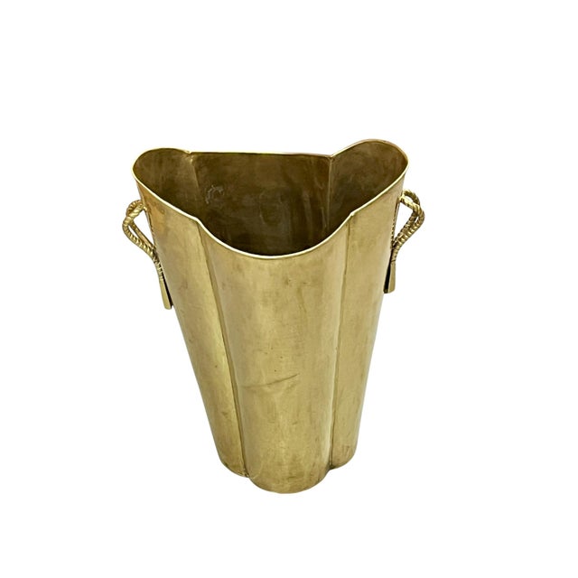 Rustic Vintage Sculptural Brass Umbrella Stand With Tassel Rope Handles, 1980s For Sale - Image 3 of 17