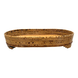 Vintage French Tortoise Rattan Oval Large Tray For Sale