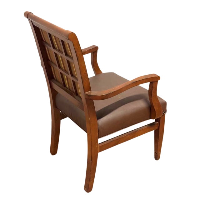 2000 - 2009 Traditional Wood Accent Armchair With Striped Upholstered Back and Nailhead Trim For Sale - Image 5 of 6