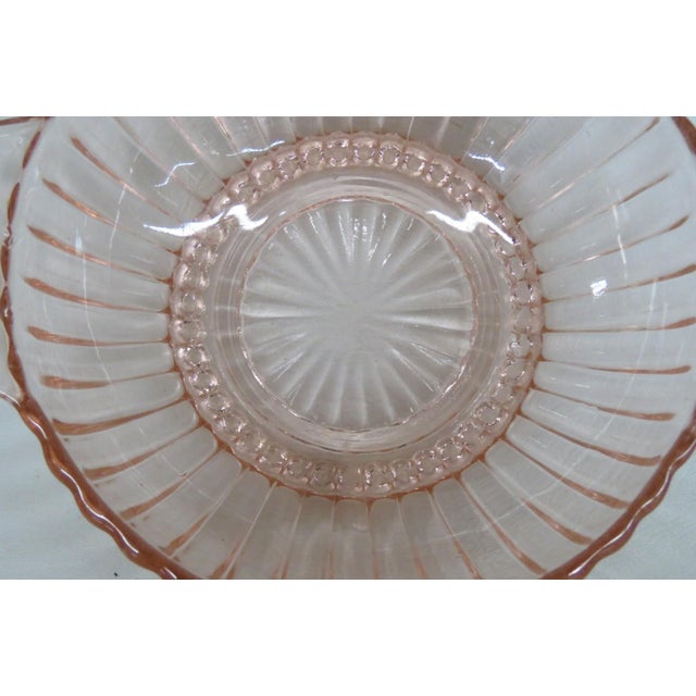 Glass 1930s Anchor Hocking Queen Mary Small Handled Serving Bowl Pink Depression Glass For Sale - Image 7 of 13