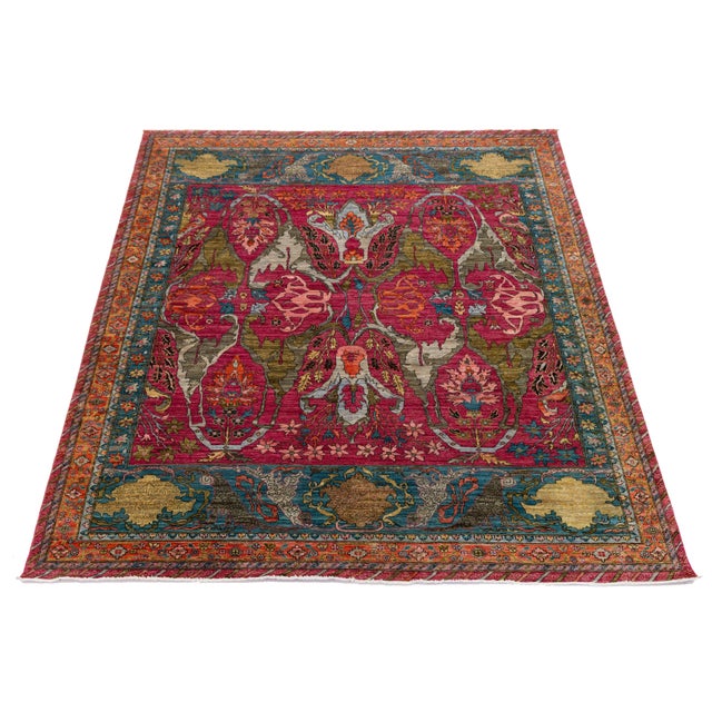 Persian Modern Bidjar-Style Wool Rug Hand-Knotted in Pink With Persian-Inspired Design For Sale - Image 3 of 10