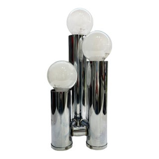 Vintage Space Age Three-Light Chrome Tubular Table Lamp For Sale