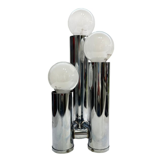 Vintage Space Age Three-Light Chrome Tubular Table Lamp For Sale
