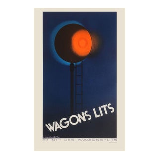 1990s a.m. Cassandre Wagons Lits (1930s) Lithograph Poster Reissue For Sale