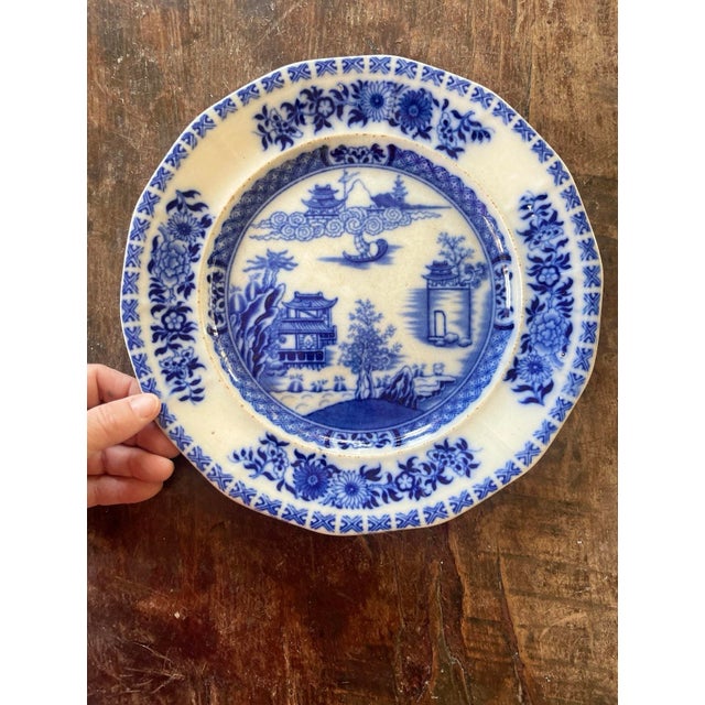 Ceramic Antique Canton Export Blue and White Chinese Plate For Sale - Image 7 of 10