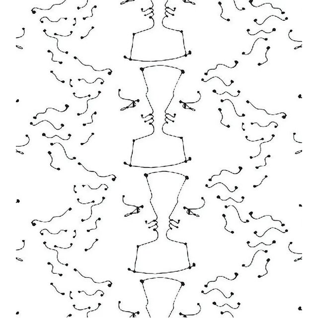 Sample - Lelievre for The House of Scalamandré Tete A Tete Wallcovering, Ivoire Noir For Sale