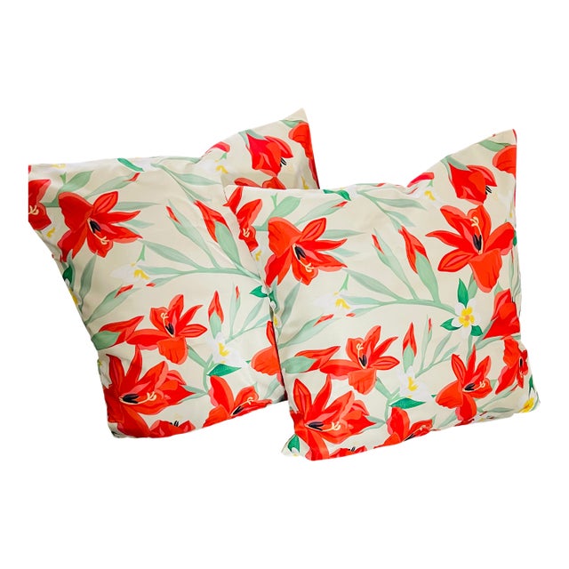 1990s Pair Tropical Flowers Inside Outside Pillows For Sale