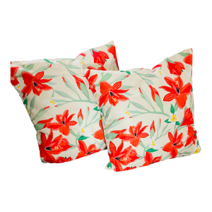 1990s Pair Tropical Flowers Inside Outside Pillows