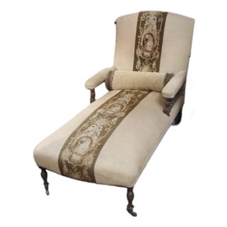 Antique Victorian Eastlake Chaise Lounge W Tapestry Stripe For Sale
