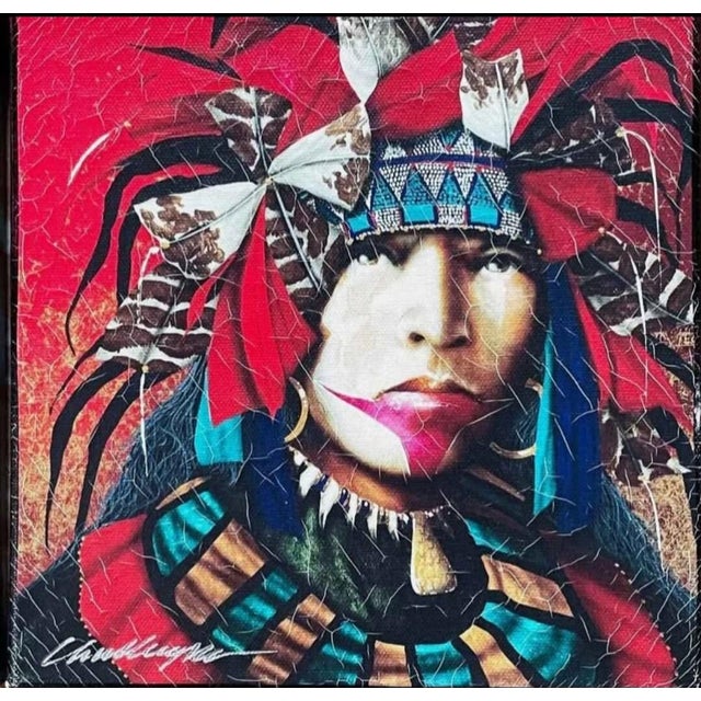Late 20th Century J. D. Challenger Signed Native American Portraits on Canvas, Set of 4 For Sale - Image 4 of 8