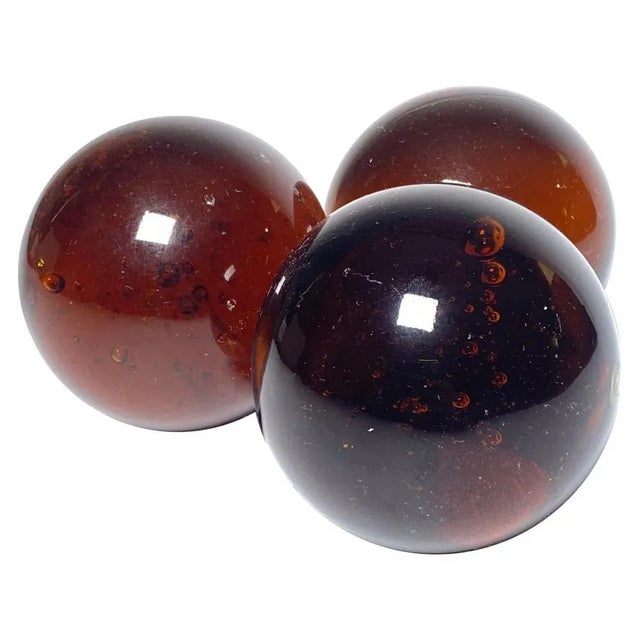 Brown Brown Glass Spheres, France, 1970, Set of 3 For Sale - Image 8 of 8