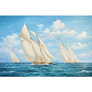 Yacht Sailing Schooners at Sea Original Painting – By Matt Thomas (24" X 36"), Unstretched For Sale