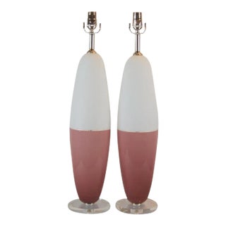 Vintage Murano Mid-Century Lavender & White Glass Table Lamps For Sale