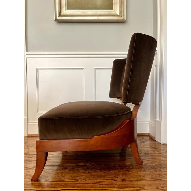 Baker Furniture Company Late 20th Century Contemporary Velvet and Mahogany Chair by Barbara Barry For Sale - Image 4 of 6