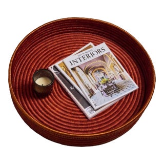 Woven Tray in Natural Fiber With Copper Edge For Sale