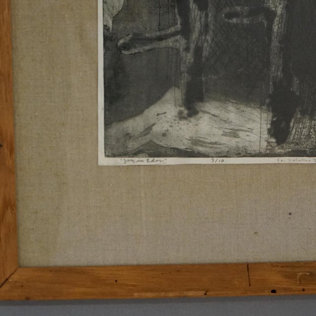 Mid 20th Century Mid Century Modern Ltd Ed Charcoal Litho #3/10 “Joy In Eden” for Ghandi, Signed, Framed For Sale - Image 4 of 11