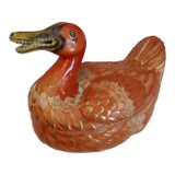 1970s Vintage Mottahedeh Reproduction Lowestoft Porcelain Peking Duck Tureen For Sale