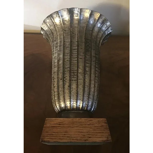Metal 1930 Art Deco Silvered Bronze Vase on Wood Stand in Josef Hoffman Wiener Werkstatte Style For Sale - Image 7 of 11