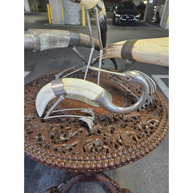 Silver 1970s Horn and Silverplate Egret Birds- Set of 4 For Sale - Image 8 of 10