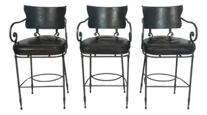 1990s Industrial Steel Counter Stools With Leather Seats, Set of 3