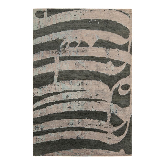 Rug & Kilim’s Modern Rug in Beige-Gray and Green Abstract Patterns For Sale
