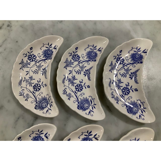 1940s Vintage Blue Onion or Danube - Crescent Plate Bone Dishes Set of 6 - Great for the Hostess With the Mostest & Blue & White Collectors - See Pics! For Sale - Image 5 of 7