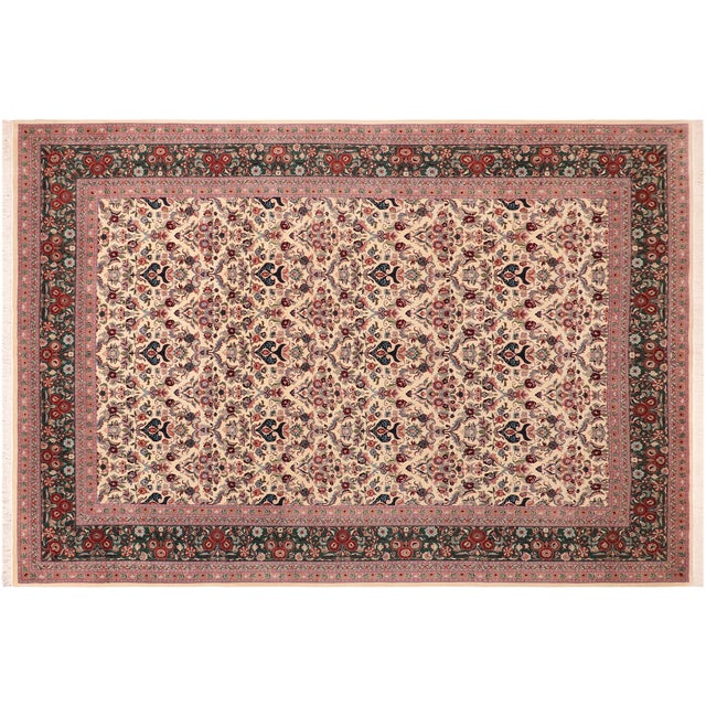 Ivory Shabby Chic Kazveen Pak-Persian Ivory/Green Wool Rug - 9'10'' X 14'2'' For Sale - Image 8 of 8