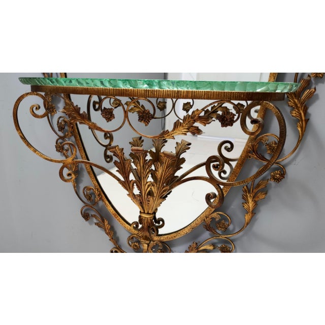 Entryway Mirror and Brass and Glass Console with Floral Frame attributed to Pierluigi Colli, 1960s For Sale - Image 11 of 14