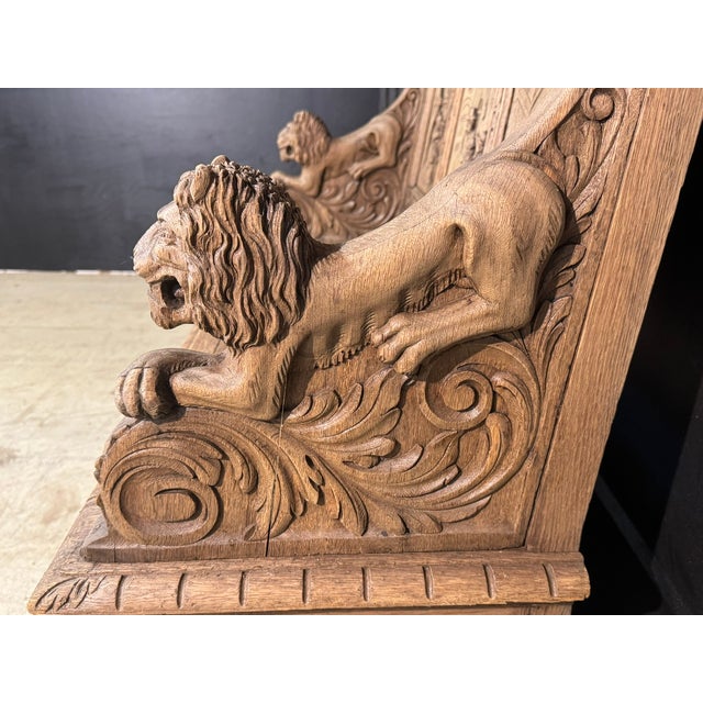 Antique French Carved Oak Bench with Tavern Scene, 1850 For Sale - Image 16 of 18