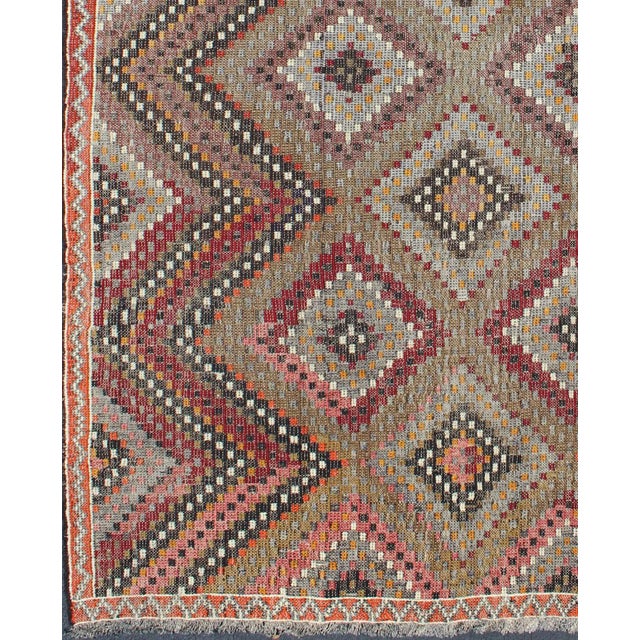 Textile Vintage Turkish Embroidered Flat Weave With Diamond and Zig-Zag Pattern For Sale - Image 7 of 13