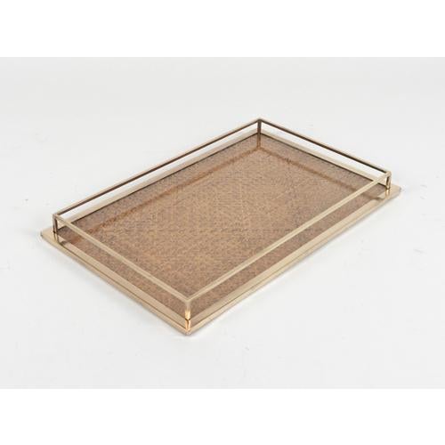 Mid-Century Modern Serving Tray in Rattan and Brass from Christian Dior, 1970s For Sale - Image 6 of 12
