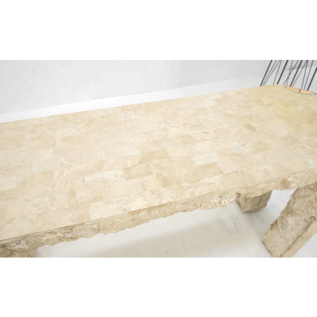 Tesselated Stone Marble Brass Inlaid Console Sofa Entry Hall Table w/ Mirror For Sale - Image 13 of 15