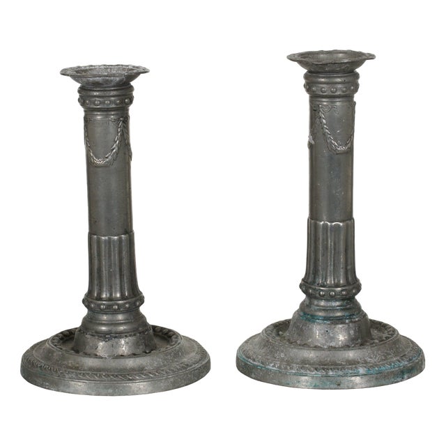 Vintage Tin Candlesticks, 1770s, Set of 2 For Sale